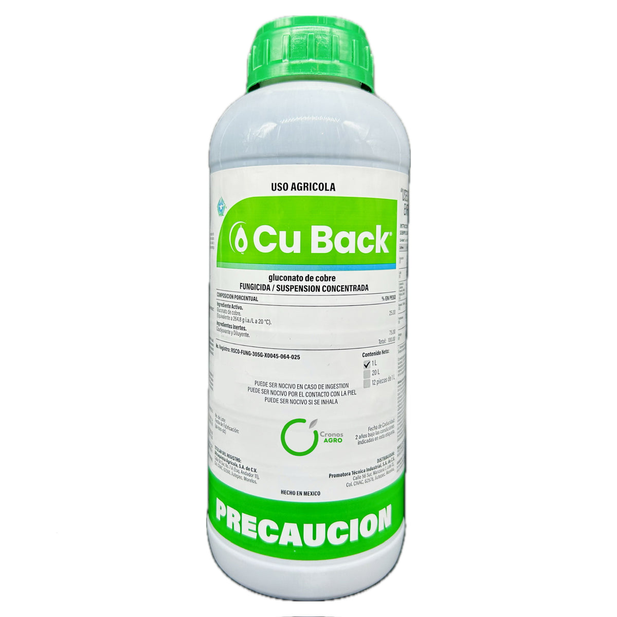 Cu-Back Fungicida Bactericida Gluconato de Cobre 25% Suspensión Concentrada 1 lt