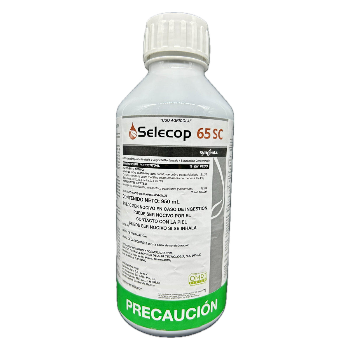 Selecop 65 SC Fungicida-Bactericida con Sulfato de Cobre Pentahidratado 950 ml