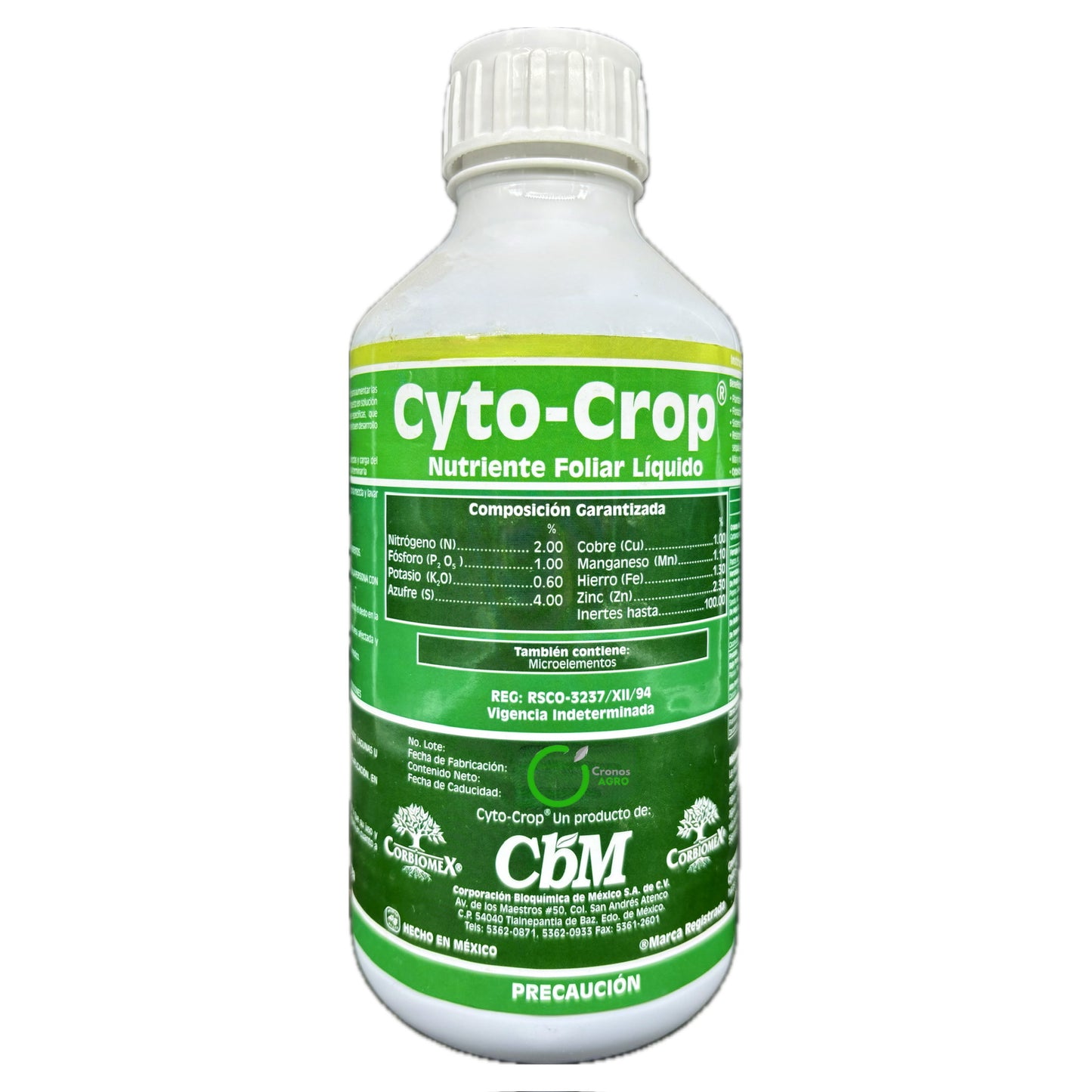 Cyto Crop Nutriente Foliar Líquido y Promotor Biológico de Crecimiento 1 Litro.