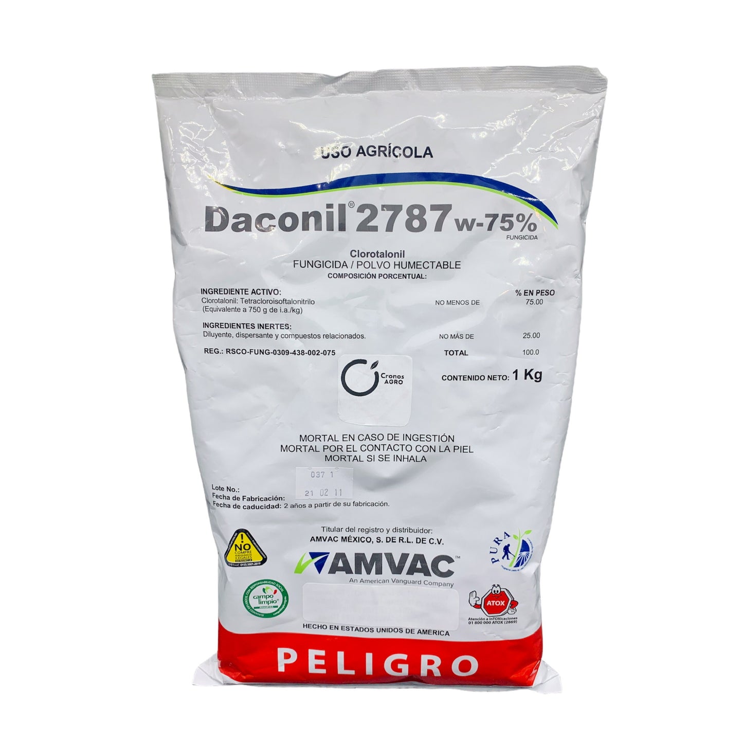 Daconil 2787 W-75 Fungicida de Contacto con Clorotalonil 75% 1 Kg AMVAC