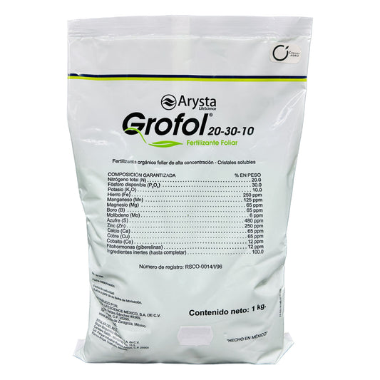 Grofol 20-30-10 Fertilizante Foliar NPK con Micronutrientes 1 Kilogramo