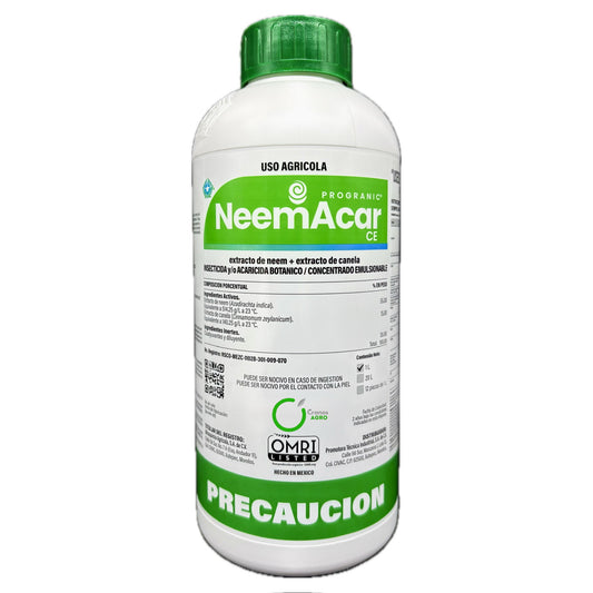 Progranic NeemAcar Extracto de Neem + Extracto de Canela Control de Plagas OMRI 1 Litro
