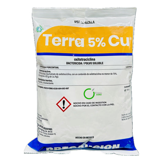 Terra 5% Cu Bactericida Agrícola Oxitetraciclina Polvo Soluble 400 Gramos