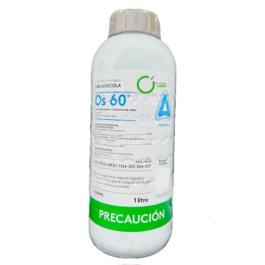 Os 60 Fungicida Azufre Elemental 50% + Oxicloruro de Cobre 7.46% Suspensión Concentrada 1 Litro