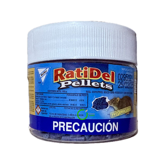 RatiDel Pellets Rodenticida Bromadiolona al 0.005% 100 Gr