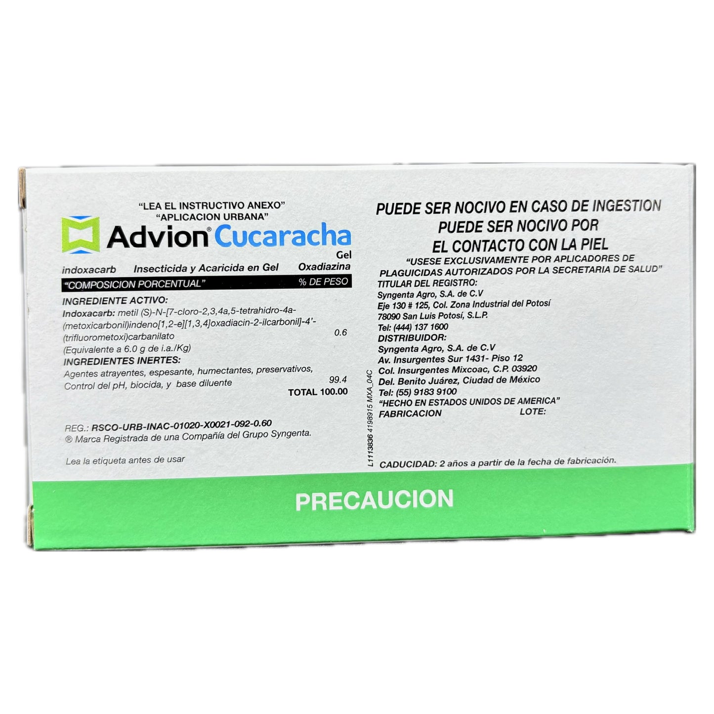 Advion Mata Cucarachas 30g Efectivo Veneno Gel Jeringa. Syngenta
